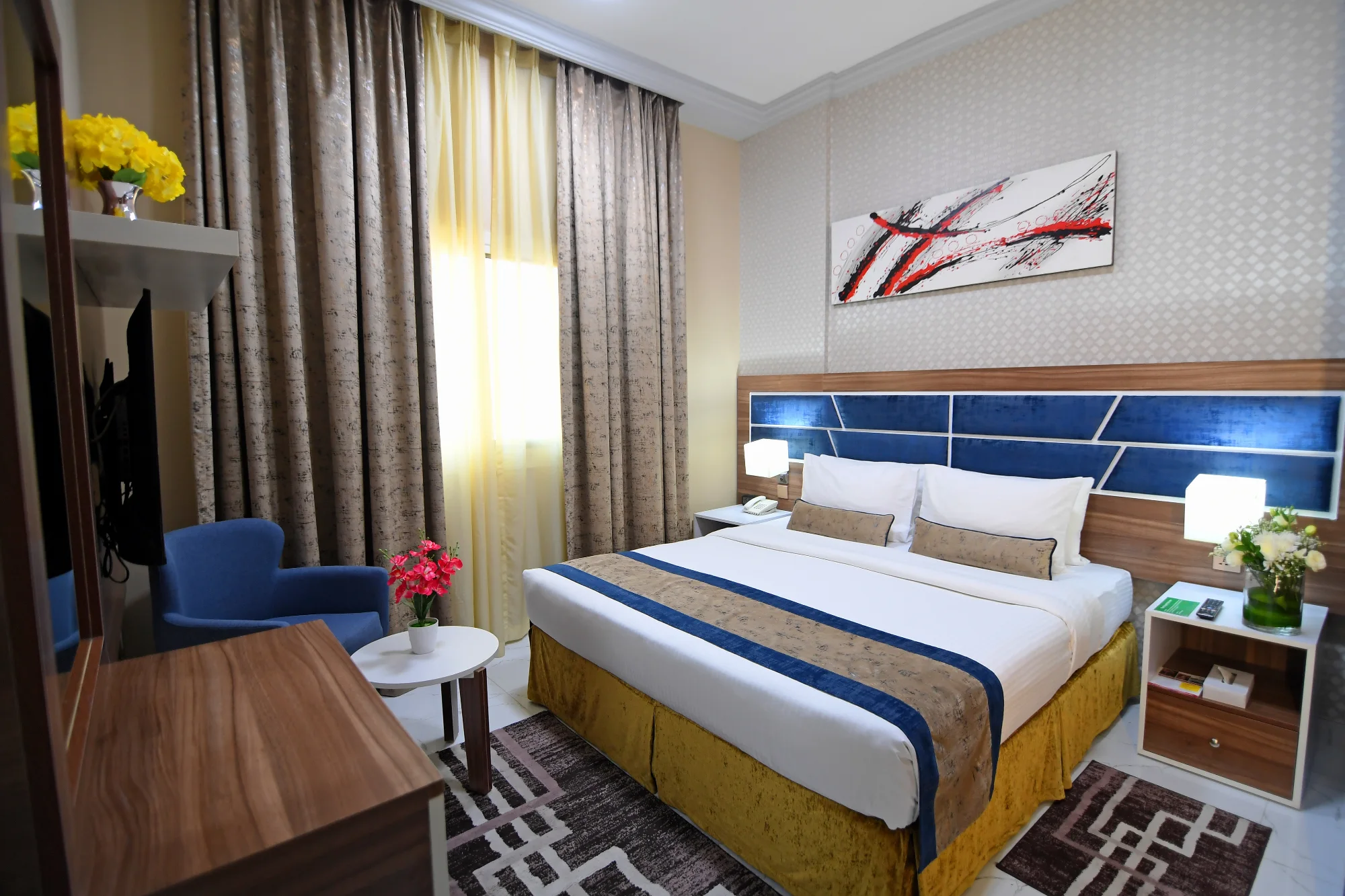 Furnished hotel apartment living area